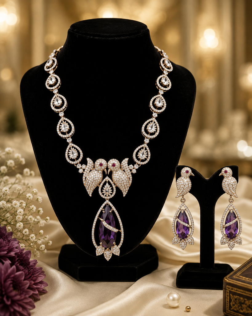 Royal Purple Teardrop Necklace & Earrings Set